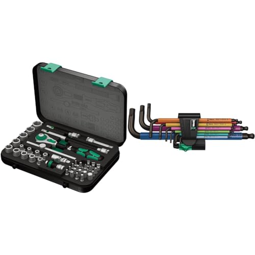 Wera 8100 SA 2 Zyklop Speed-Knarrensatz, 1/4 Zoll metrisch & 05073593001 950/9 Hex-Plus 1 SB Winkelschlüsselsatz, Mehrfarbig, metrisch, BlackLaser, 9-teilig, Mehrfarbig von Wera