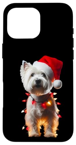 Hülle für iPhone 16 Pro Max West Highland White Terrier Weihnachtsmannmütze Weihnachtsbeleuchtung Hund von West Highland White Terrier Christmas Products