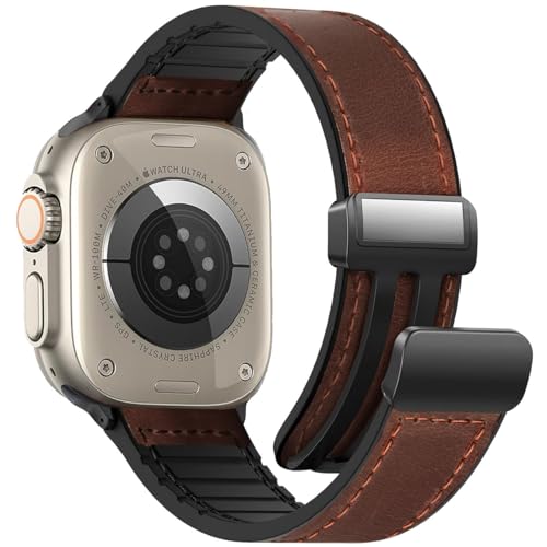 WestEagle Magnetisches Leder-Uhrenarmband, kompatibel mit Apple Watch, 49 mm, 46 mm, 45 mm, 44 mm, 42 mm, echtes Leder mit magnetischer Schnalle, kompatibel mit Apple Watch Ultra/2 von WestEagle