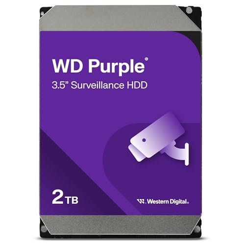 WD Purple interne Festplatte 2 TB (3,5 Zoll, Festplatte für Überwachungskamera, AllFrame-Technologie, 180 TB/Jahr Workloads, 64 MB Cache, SATA 6 Gbit/s, für Dauerbetrieb) von Western Digital