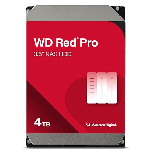 WD Red Pro interne Festplatte 4 TB (3,5 Zoll, NAS Festplatte, 7.200U/min, 256 MB Cache, SATA 6 Gbit/s, NASware-Technologie, für NAS-Systeme im Dauerbetrieb, stoßfest) rot von Western Digital