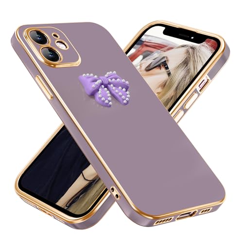 Weusity Hülle für iPhone 12 Mädchen Handyhülle Niedliche Schleife ästhetisches Design Schutzhülle Luxus galvanisiert Case für iPhone 12 Lila von Weusity