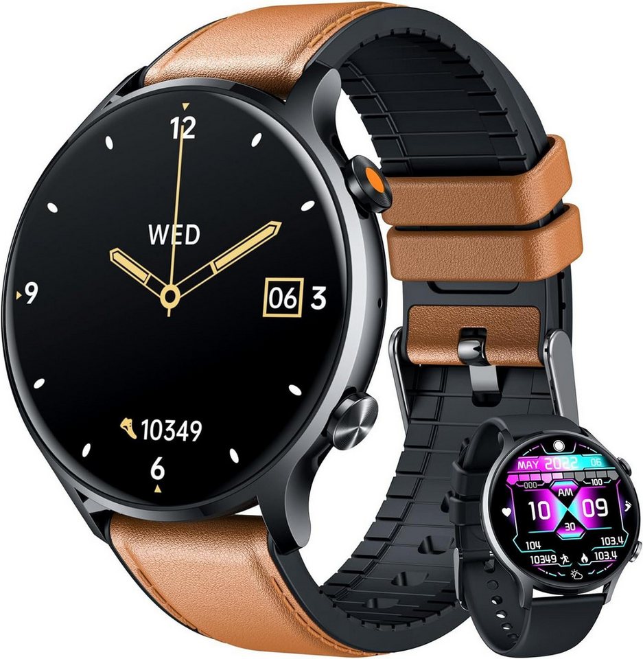 Weybon Fitness Armband Telefonfunktion Wasserdicht Runde Touchscreen Smartwatch (1,39 Zoll, Android iOS), mit Blutdruckmessung Schrittzähler Herzfrequenz Fitness Tracker Sport von Weybon