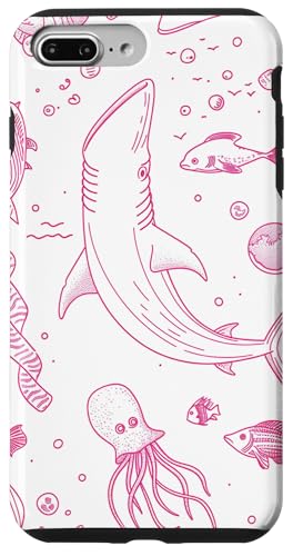 Hülle für iPhone 7 Plus/8 Plus Rosa Umrisszeichnung von Walhai und Seestern von Whale Shark Coral Reefs Seashell Starfish Design