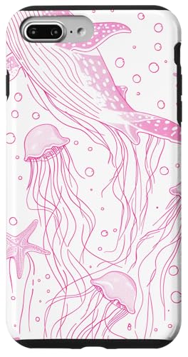 Hülle für iPhone 7 Plus/8 Plus Rosa Umrisszeichnung von Walhai und Seestern von Whale Shark Coral Reefs Seashell Starfish Design