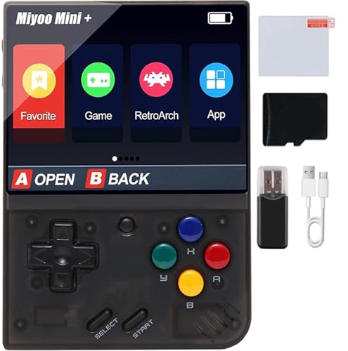 MiyooMini Plus Handheld Spielekonsole,Retro Konsole Linux System 64G TF-Karte mit über 10000 Spielen,3,5 Zoll IPS-Bildschirm,Supports WiFi HDMI und TV Output（Schwarz） von Whatsko