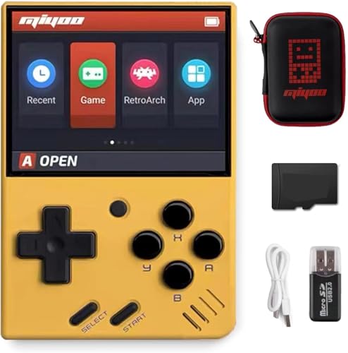 Whatsko MiyooMini V4 Handheld Spielkonsole,Miyoo-Mini Retro Konsole 64GB mit 10000 Spielen,Pocket Handheld Game Spielkonsole Cortex-A7 Linux System 2.8 Zoll IPS Screen 2000mAh(Gelb) von Whatsko