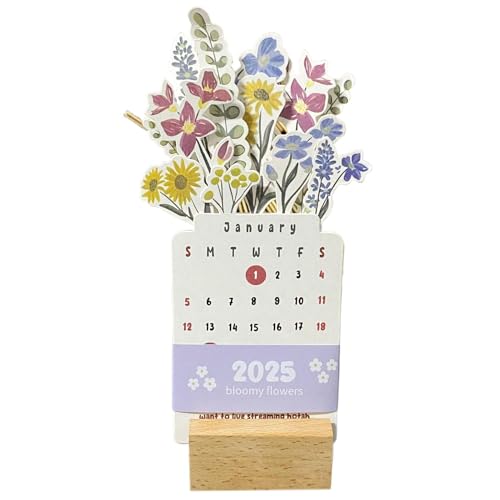 Blühender Kalender – Bloomy Flower Tischkalender |. Kalender mit Holzsockel |. 2025 Kreativer Blumenkalender, abnehmbarer Tischkalender für den Heimgebrauch von Whnbuij