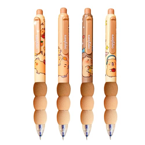 Whnbuij 4 Stück Capybara-Gelstifte - löschbare Cartoon-Stifte,Niedliches, Klassenzimmer Cartoon-Einziehstift-Set | Glatt schreibender Schulstift für Schule, Arbeitsbereich, Zuhause von Whnbuij