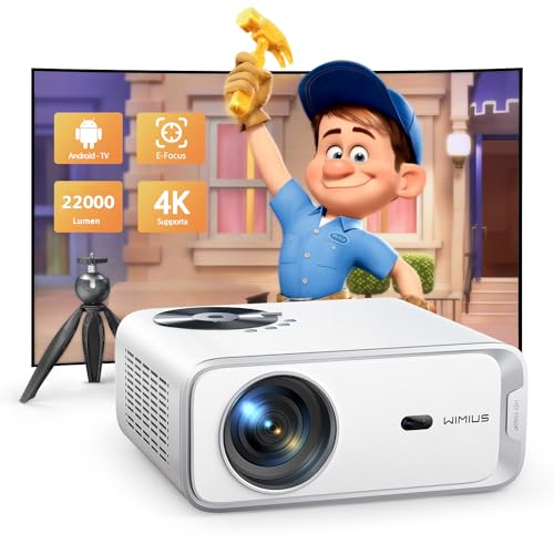 【Netflix/Android TV integriert】4K Projektor unterstützt, 22000 Lumen 1080P Full-HD, WiMiUS WiFi Bluetooth Beamer, E-Focus/Auto Keystone für Heimkino [Lieferung mit Stativ] von WiMiUS