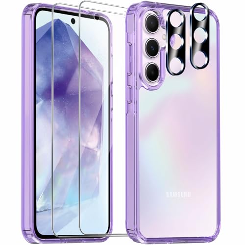 Wiaocit Handyhülle für Samsung Galaxy A55 5G Hülle, 2 Stück Schutzfolie+2 Stück Kameraschutz Camera Nicht vergilbend Harte PC-Rückseite, Schlank Dünn Soft Edge Stoßsicher Phone Case Zubehör, Lila von Wiaocit