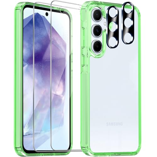 Wiaocit Handyhülle für Samsung Galaxy A55 5G Hülle, 2 Stück Schutzfolie+2 Stück Kameraschutz Camera Nicht vergilbend Harte PC-Rückseite, Schlank Dünn Soft Edge Stoßsicher Phone Case Zubehör, Grün von Wiaocit