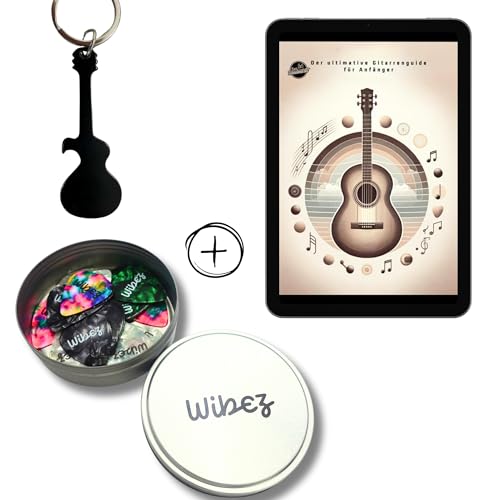 Wibez Gitarren-Accessoire-Set mit 20 Plektren - Plektrenbox, Multifunktions-Schlüsselanhänger & E-Book für Gitarrenanfänger - Starter-Set - Made in Germany - Ideal für Beginner von Wibez