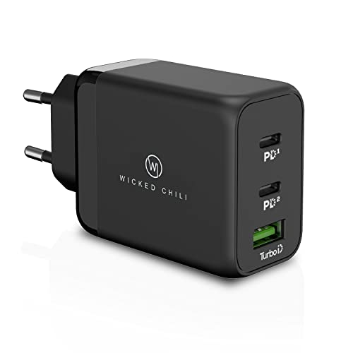 Wicked Chili 65W USB-C GaN Ladegerät, 3fach Netzteil mit Dual USB-C und USB-A, kompatibel mit Microsoft Surface Laptop, Surface Book, Surface Go und Surface Pro, Notebook, Handy und Tablet von Wicked Chili