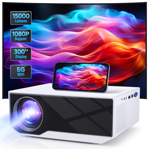 Beamer 4K Unterstützt Full HD 1080P, 5G WiFi Bluetooth Beamer, 15000 Lumens Mini Beamer Heimkino Projektor, 300" Max Bild Tragbarer Beamer Kompatibel mit iOS/Android/Laptop/HDMI/USB/X-Box（Weiß） von Wielio