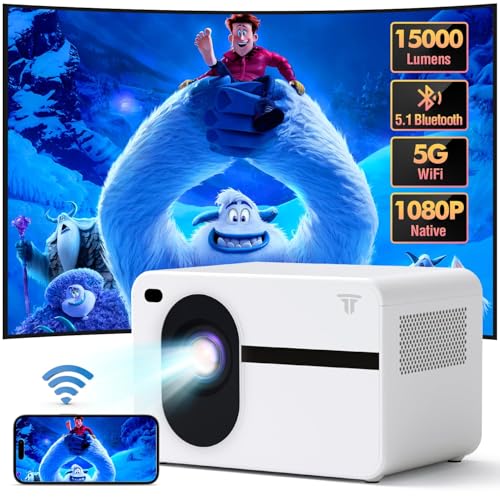 Mini Beamer, Full HD 1080P Projektor 4K Unterstützt, 5G WiFi Bluetooth Projector, 15000 Lumens Heimkino Projector, 30-200 Zoll Projektionsgröße Kompatibel mit iOS/Android/Laptop/HDMI/USB(Weiß) von Wielio