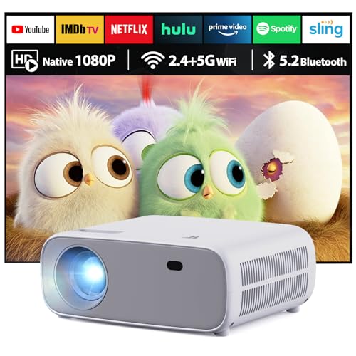 Wielio Mini Beamer mit Dual Band WiFi und Bluetooth 5.2 Unterstützung, Full HD 1080P Unterstützung 4K Heimkino-Projektor, 200-Zoll-Projektionsgröße, kompatibel mit Mehreren Geräten(Weiß+Zementgrau) von Wielio