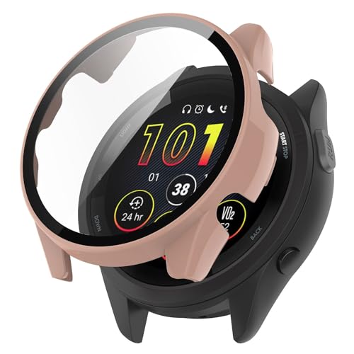 Wigento Für Garmin Forerunner 165/165 Music Kunststoff Smart Watch Hülle + H9 Schutz Hart Glas Pink von Wigento