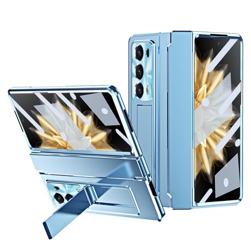 Wigento Für Honor Magic V2 Integrierte Faltbare Handy Schutz Hülle mit Halterung Blau Cover Etui Zubehör von Wigento