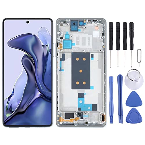 Wigento Für Xiaomi Mi 11T / 11T Pro Display Full OLED Display mit Rahmen Silber Ersatzteil Reparatur von Wigento