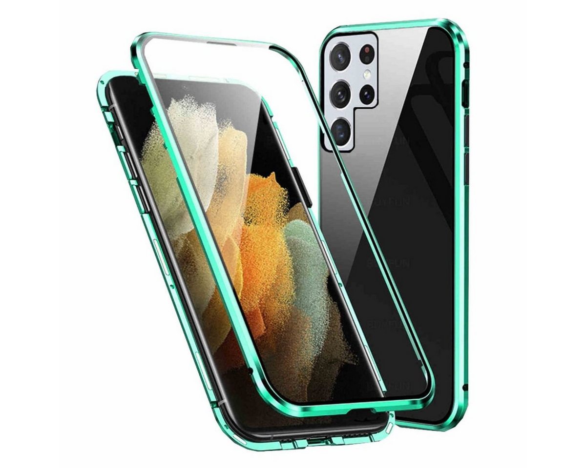 Wigento Handyhülle Beidseitiger 360 Grad Magnet / Glas Case Bumper für Samsung Galaxy S22 Ultra Handy Tasche Case Hülle Cover New Style von Wigento