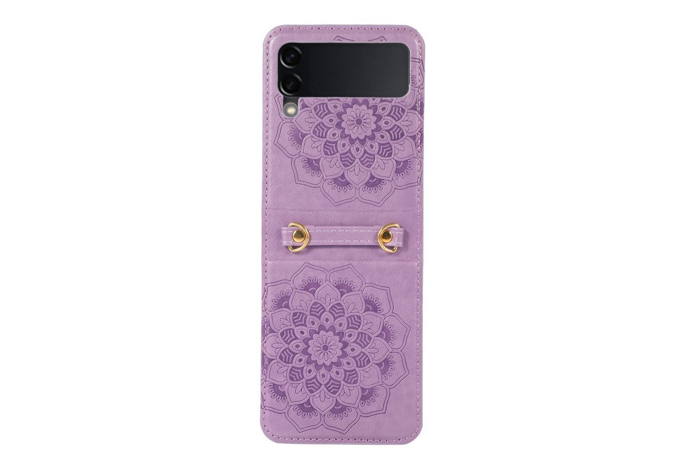 Wigento Handyhülle Für Samsung Galaxy Z Flip6 Mandala Design TPU Schutz Hülle Cover Lila, Mandala geprägte Schutzhülle mit Kartenfächern und Halter von Wigento