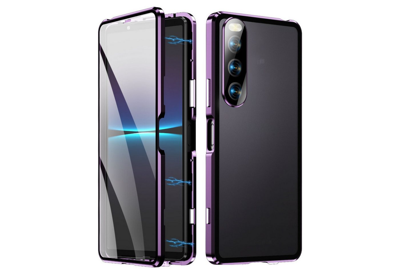 Wigento Handyhülle Für Sony Xperia 10 V Beidseitiger 360 Grad Magnet Glas Hülle Bumper von Wigento