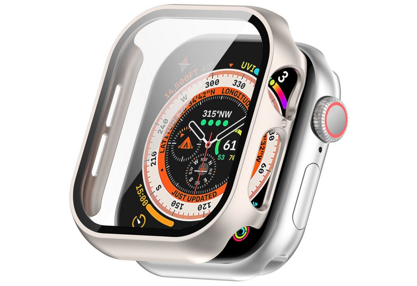 Wigento Smartwatch-Hülle Für Apple Watch Series 10 46mm Kunststoff Hülle + H9 Hart Glas Beige, Schutzhülle aus PC + Panzerglas für Rundumschutz von Wigento