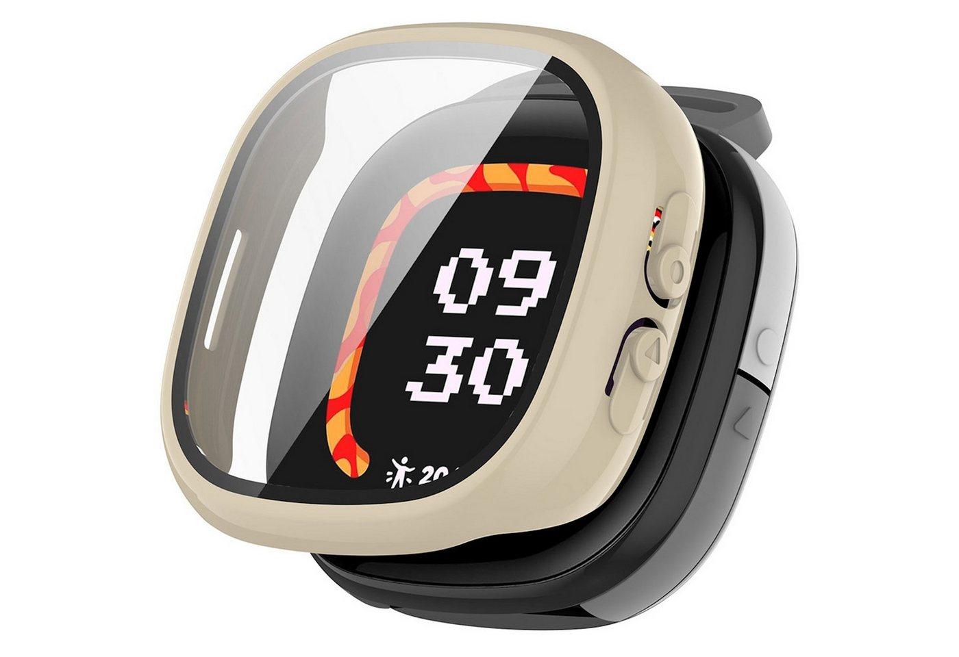 Wigento Smartwatch-Hülle Für Fitbit Ace LTE Kunststoff PC Watch Hülle + Schutz Hart Glas Beige von Wigento