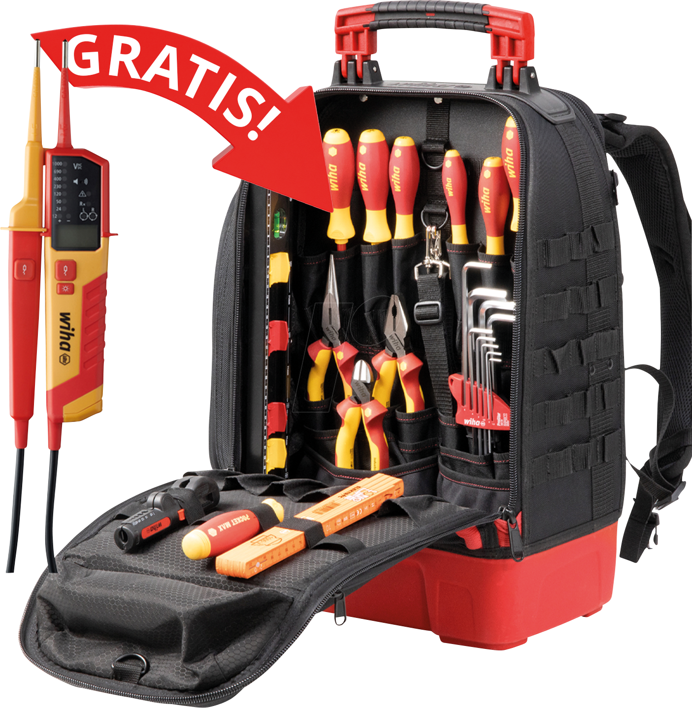 WIHA 45528 BDL - Werkzeugrucksack Set Elektriker, 28-teilig + Spannungsprüfer gra von Wiha