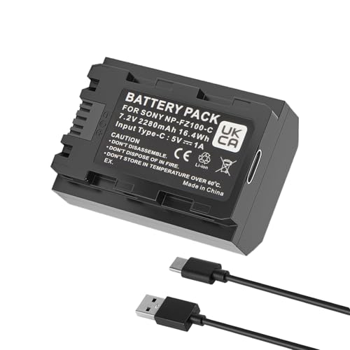 Wikinu NP-FZ100 2280mAh Akku für Sony A7R V A7S III A7 IV, USB-C Ladekabel, Kompatibel mit Sony ZV-E1, FX3, FX30, A1, A9,A9 II, A6600, A7C von Wikinu