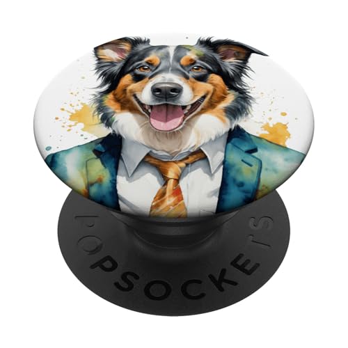 Border Collie Anzug Hund Bunt Lustig Tier Design Print PopSockets mit austauschbarem PopGrip von Wild Life Merch