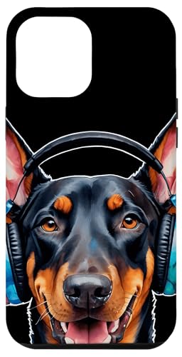 Hülle für iPhone 15 Pro Max Dobermann Kopfhörer Hund Lustig Tier Aufdruck Design Print von Wild Life Merch