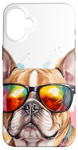 Hülle für iPhone 16 Plus Französische Bulldogge Sonnenbrille Frenchie Hund Print von Wild Life Merch