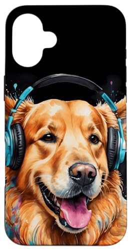 Hülle für iPhone 16 Plus Golden Retriever Kopfhörer Hund Tier Aufdruck Design Print von Wild Life Merch