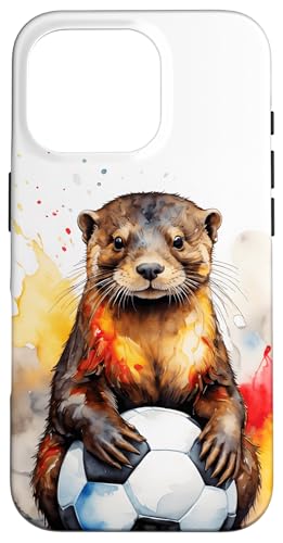 Hülle für iPhone 16 Pro Otter Fußball Bunt Deutschland Tier Aufdruck Design Print von Wild Life Merch