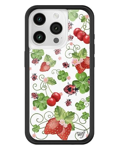 Wildflower Bugs n Berries Hülle, kompatibel mit Apple iPhone 15 Pro, Weiß, Beeren, Rot, Marienkäfer, trendig, schützender schwarzer Stoßfänger, 1,2 m Falltest-zertifiziert, kleines Unternehmen im von Wildflower