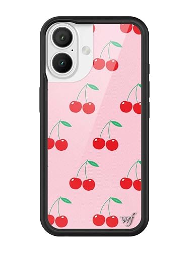 Wildflower Schutzhüllen – Pink Cherries, kompatibel mit Apple iPhone 16, rote Früchte, klassisch, kirschig, beliebter ästhetischer süßer Trend, schützender schwarzer Stoßfänger, 1,2 m von Wildflower