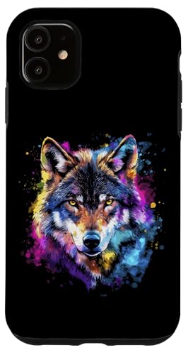 Hülle für iPhone 11 Wolf Bunt Tier Motiv Kunst Tiermotiv Wölfe Kojote Wolfsmotiv von Wildlife Vibes Streetwear Creations