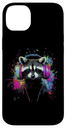 Hülle für iPhone 14 Plus Waschbär Kopfhörer Musik Bunt Tier Kunst Motiv Tiermotiv von Wildlife Vibes Streetwear Creations