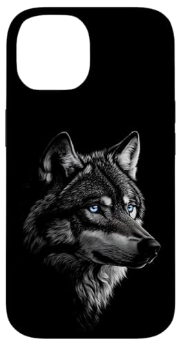 Hülle für iPhone 14 Wolfmotiv Wölfe Tiermotiv Mystischer Wolf mit blauen Augen von Wildlife Vibes Streetwear Creations