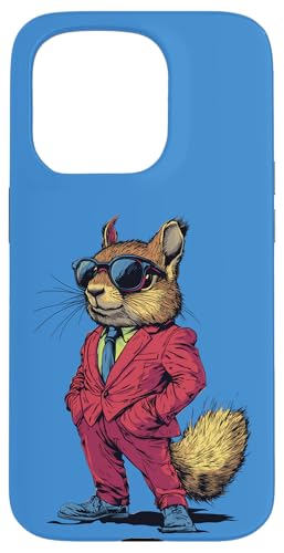 Hülle für iPhone 15 Pro Eichhörnchen im Anzug mit Sonnenbrille Pop Art Tiermotiv von Wildlife Vibes Streetwear Creations