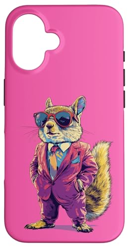 Hülle für iPhone 16 Eichhörnchen im Anzug mit Sonnenbrille Pop Art Tiermotiv von Wildlife Vibes Streetwear Creations