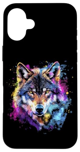 Hülle für iPhone 16 Plus Wolf Bunt Tier Motiv Kunst Tiermotiv Wölfe Kojote Wolfsmotiv von Wildlife Vibes Streetwear Creations