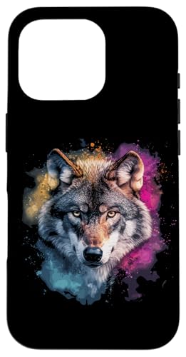 Hülle für iPhone 16 Pro Wolf Bunt Tier Motiv Kunst Tiermotiv Wölfe Kojote Wolfsmotiv von Wildlife Vibes Streetwear Creations