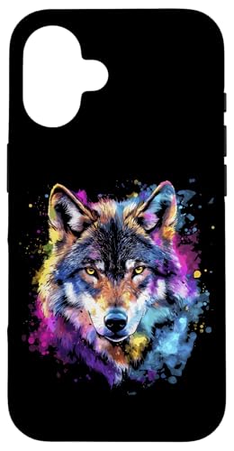 Hülle für iPhone 16 Wolf Bunt Tier Motiv Kunst Tiermotiv Wölfe Kojote Wolfsmotiv von Wildlife Vibes Streetwear Creations