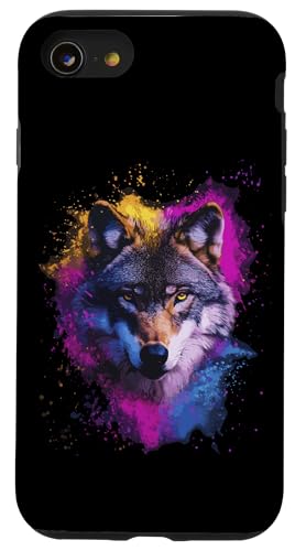 Hülle für iPhone SE (2020) / 7 / 8 Wolf Bunt Tier Motiv Kunst Tiermotiv Wölfe Kojote Wolfsmotiv von Wildlife Vibes Streetwear Creations