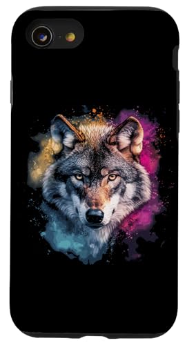 Hülle für iPhone SE (2020) / 7 / 8 Wolf Bunt Tier Motiv Kunst Tiermotiv Wölfe Kojote Wolfsmotiv von Wildlife Vibes Streetwear Creations