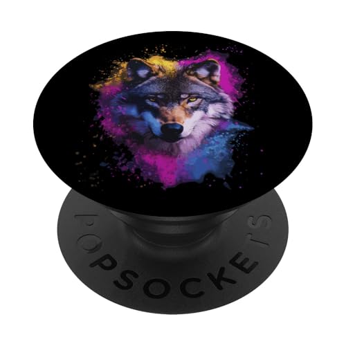 Wolf Bunt Tier Motiv Kunst Tiermotiv Wölfe Kojote Wolfsmotiv PopSockets Klebender PopGrip von Wildlife Vibes Streetwear Creations