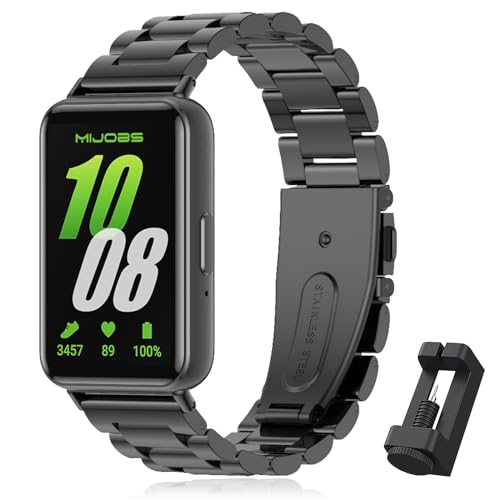 WindRen Armband Kompatibel mit Samsung Galaxy Fit 3,Prämie Edelstahl Metall Einstellbar Ersatzarmband für Damen/Herren,Schwarz. von WindRen